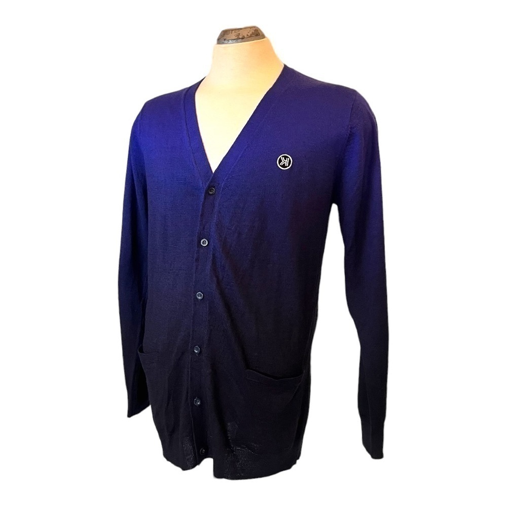 Kinfolk NY Ombré Blues High School End Fine Knit Wool Cardigan Button-up Sweater